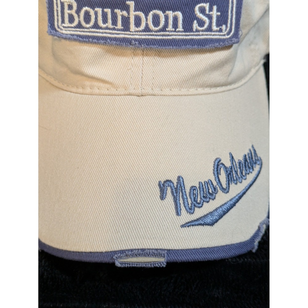 Sun Products New Orleans Bourbon St Hat Tan Blue Distressed Baseball Cap Adult - Picture 3 of 8
